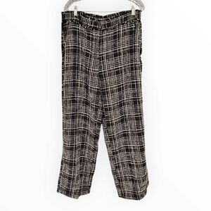 H&M Women Black White Check Tweed Fringe High Waisted Slit Hem Pants Sz 12